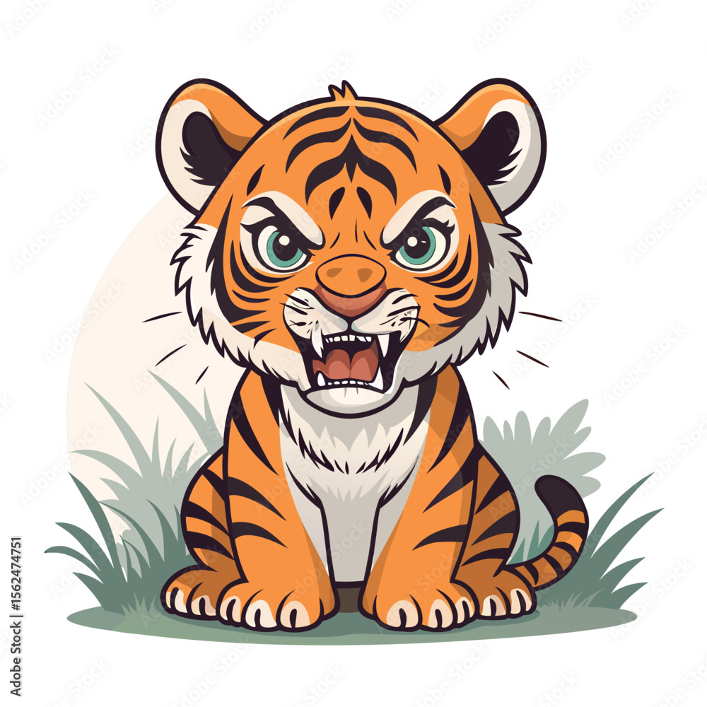 Fototapeta premium Adorable Angry Tiger Cub Illustration Cartoon Wildcat Image