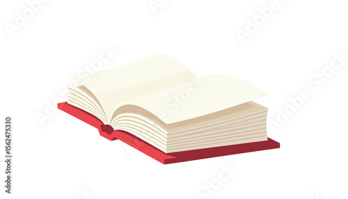 Open book illustration with blank pages resting on a red cover against a white background
