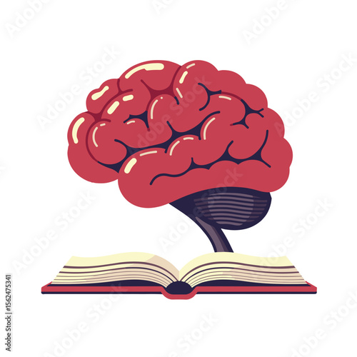 Brain growing from open book, symbol of knowledge and education, creativity concept, vector design