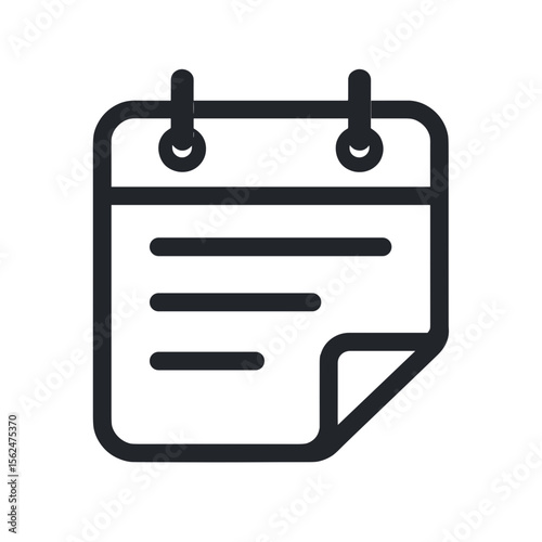 Minimalistic calendar icon design featuring a page curl and hanging loops on a white background
