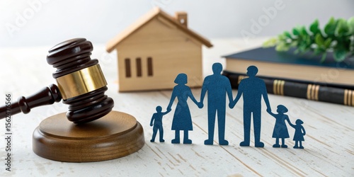 Family Law Gavel, House and Family Figures, family law, legal dispute