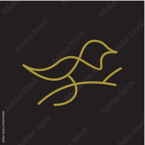 Minimalist Gold Bird Line Art On Black Background

