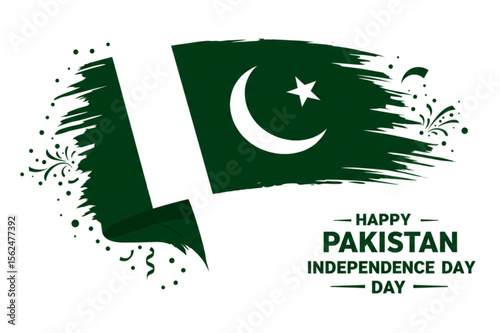 Celebrate Pakistan Independence Day with this brushstroke-style flag, perfect for patriotic designs and national holiday graphics.