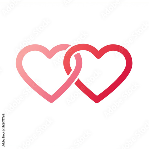Two intertwined hearts in gradient pink and red symbolize love, connection, and partnership, suitable for wedding designs or romantic themes.