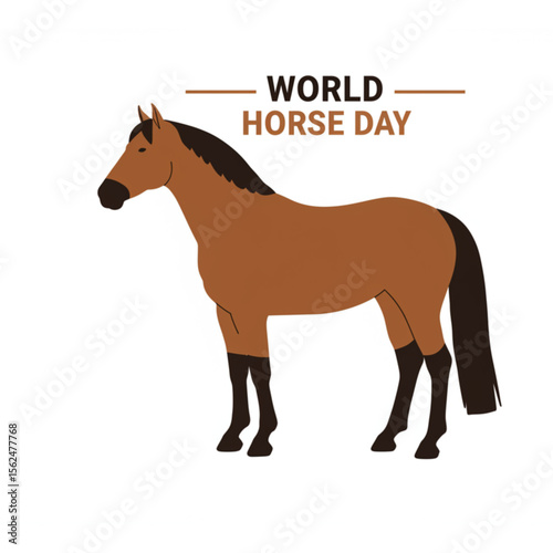 Depiction of a simple horse design to celebrate World Horse Day, useful for event flyers, posters, and social media graphics.