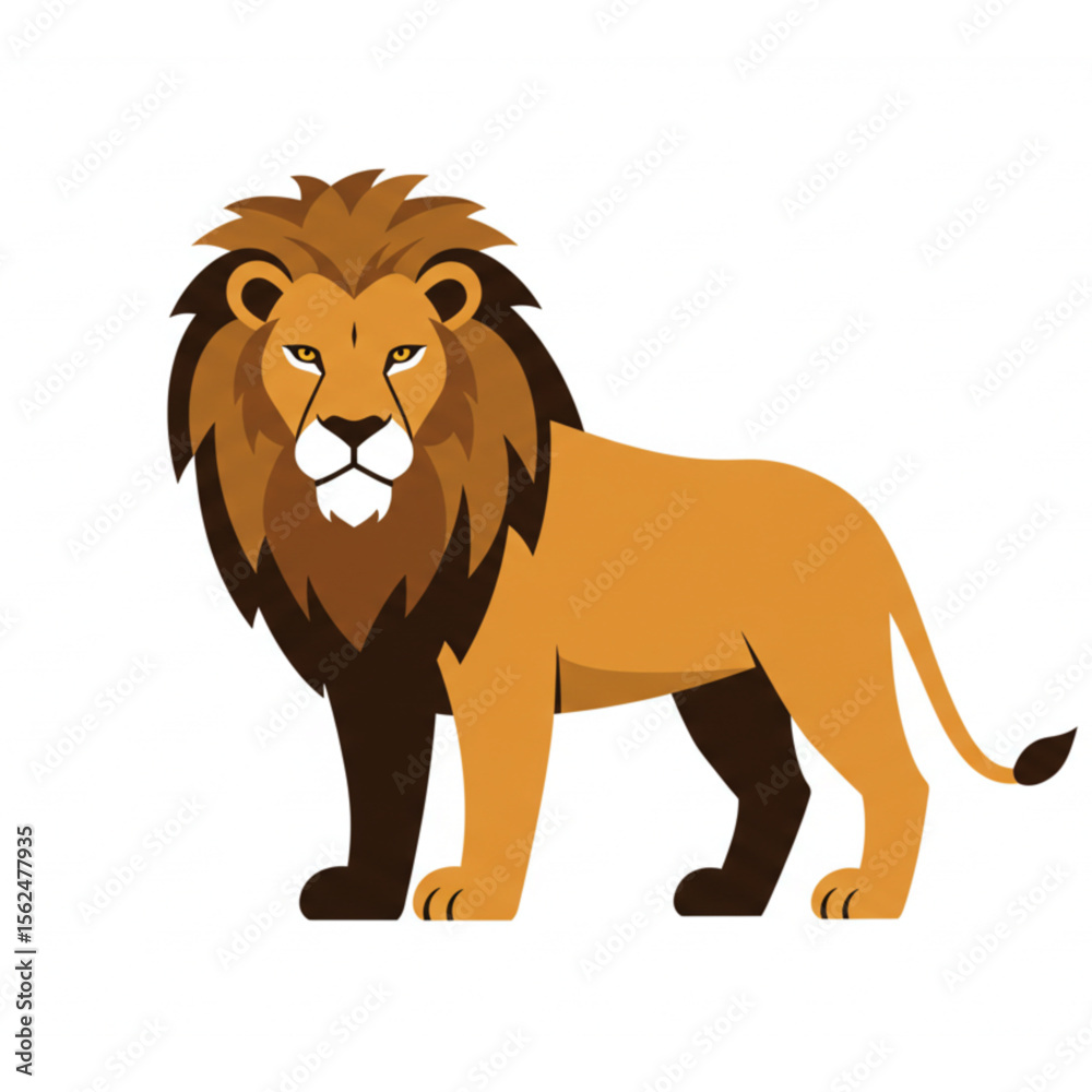 Obraz premium Majestic lion with a powerful stance, perfect for logo design, wildlife art, and safari-themed graphic projects, crafted with a clean and modern aesthetic.