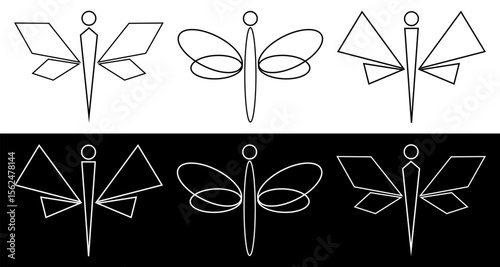 Dragon fly thin line vector icon set.