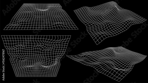 Geometric Distortion Grids. Grid Seamless Pattern. Square Pattern. Mesh with Distortion Effect