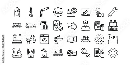 Hand Drawn Industrial and Manufacturing Icons Set in Doodle Style