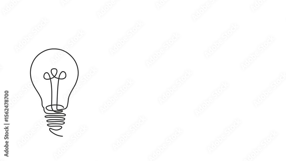 Animated self drawing of continuous line draw Paper plane flying up connected with light bulb.Airplane in outline style. Startup business idea concept.  Full length one line animation. 4K