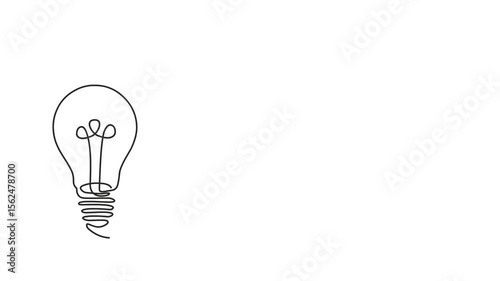 Animated self drawing of continuous line draw Paper plane flying up connected with light bulb.Airplane in outline style. Startup business idea concept.  Full length one line animation. 4K