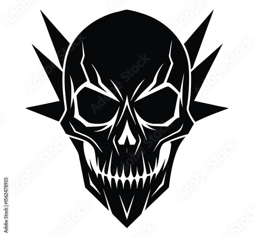 Stylized Skull Illustration Sharp Shadows, Deadly Design, Vector EPS
