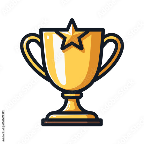 Golden trophy with star on white background, award for success, achievement
