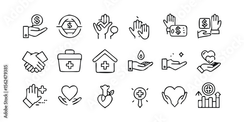 Charity and Donation Icons in Doodle Style for Healthcare