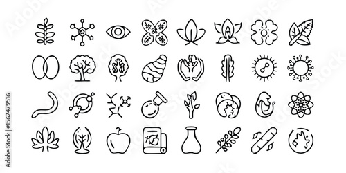 Set of Hand Drawn Science and Nature Icons in Vector