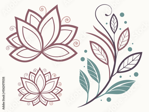 Abstract Floral Lotus Icons for Spa, Wellness, and Natural Skincare Concepts