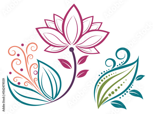 Abstract Floral Lotus Icons for Spa, Wellness, and Natural Skincare Concepts