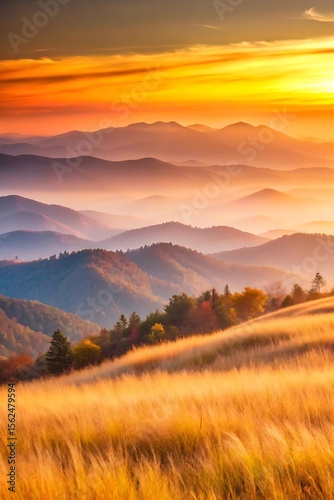 Golden Sunset Over Misty Mountain Ranges