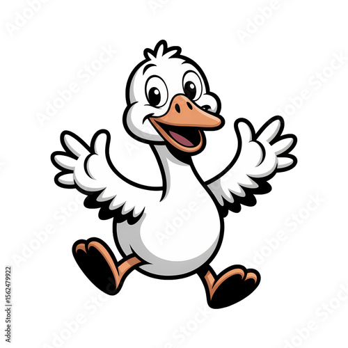 Cheerful cartoon duck walking with excitement making a honking sound in a playful, animated style