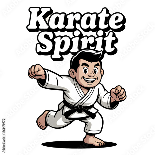 Young martial artist practicing karate stance with determination and enthusiasm in an illustration