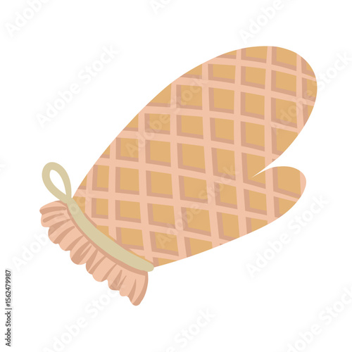 Oven mitt hand drawn cartoon doodle beige illustration. Cute vector design for kitchen theme or recipe book food blog. Web graphic culinary sticker. Baking element and home cooking safety accessory.