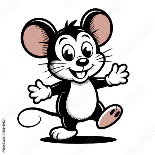 Cheerful cartoon mouse celebrating happiness and friendliness with joyful expression and articulated features