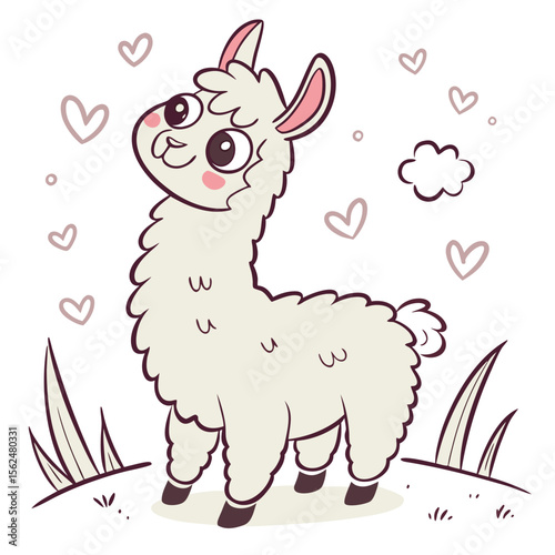 Cute cartoon illustration of a happy deer in the forest with a bunny