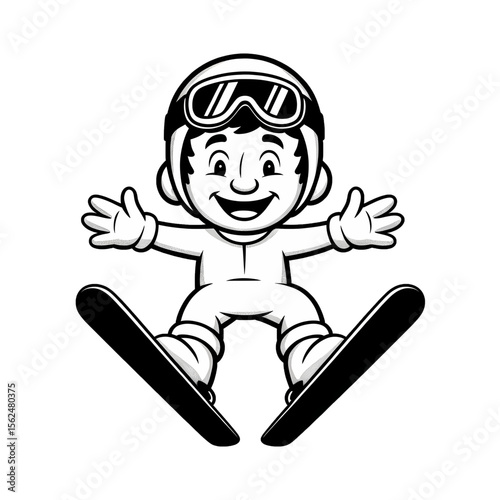 Happy young skier enjoying winter sports in snowy mountains with excitement and enthusiasm