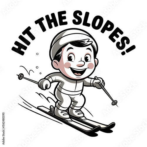Happy young skier enjoying winter sports in snowy mountains with excitement and enthusiasm