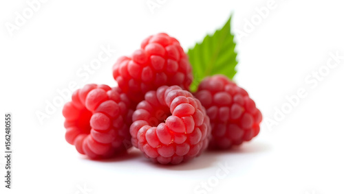 Raspberries with Green Leaf Isolated on a White Background for National Raspberry Day