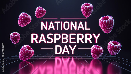 National Raspberry Day Text Banner with Creative Raspberry Elements and Vibrant Backgrounds
