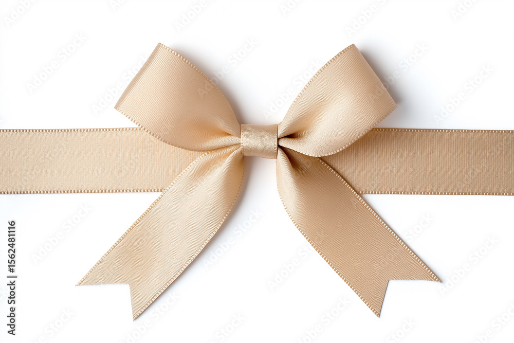 Fototapeta premium Elegant beige ribbon bow as a festive decoration for gift or package wrapping