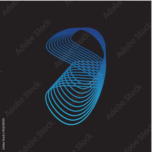 Abstract Blue Lines Forming a Modern Spiral Design on Black Background

