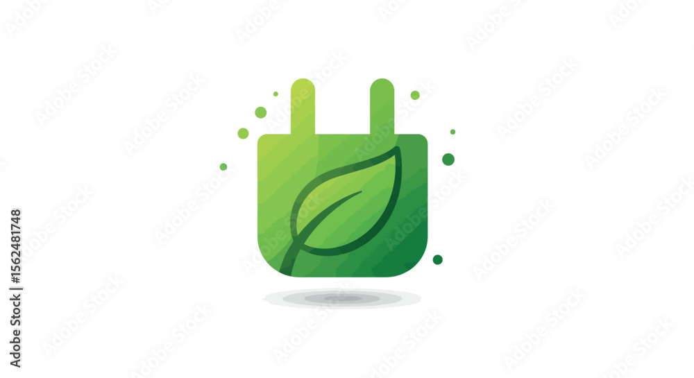 Fototapeta premium Eco-friendly energy icon with leaf on plug symbolizing sustainability