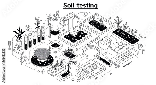 Soil testing laboratory isometric vector illustration for educational and scientific design