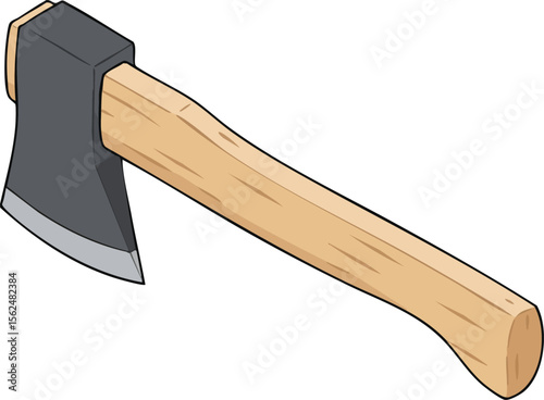 Axe with wooden handle and metal blade vector design for outdoor and woodworking tool illustration