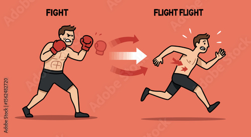Fight or flight concept with boxing and running figures