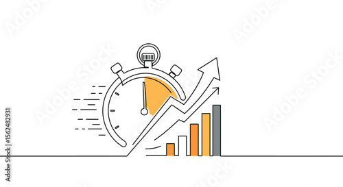 Minimalist linear design of stopwatch with growing graph for time management and productivity