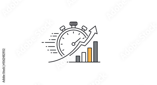 Flat design stopwatch and growth chart symbolizing rapid business progress