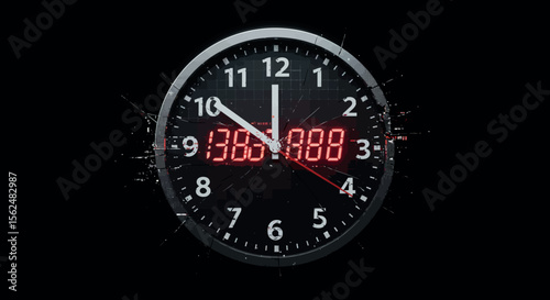 Time travel concept with analog and digital clock fusion vector illustration in futuristic style