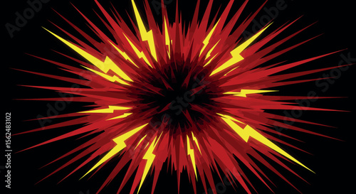 Explosive burst with dynamic lightning bolts on black background