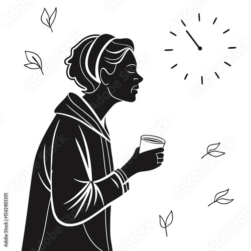 Contemplative woman enjoying a hot beverage in a quiet moment