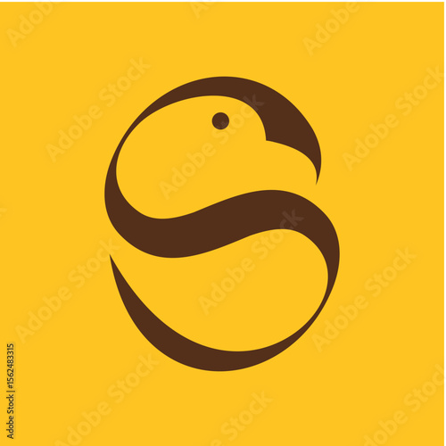 Minimalistic Bird Logo Featuring Bold Brown Lines on Yellow Background

