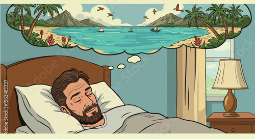 Daydreaming of a tropical paradise while sleeping peacefully