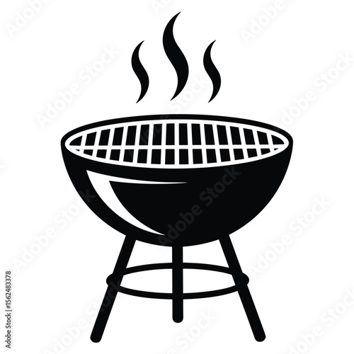 Black silhouette of a barbecue grill with smoke rising