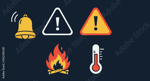 Emergency and warning icons for safety and alert systems