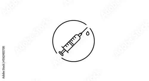 Minimalist syringe icon with droplet in circular frame