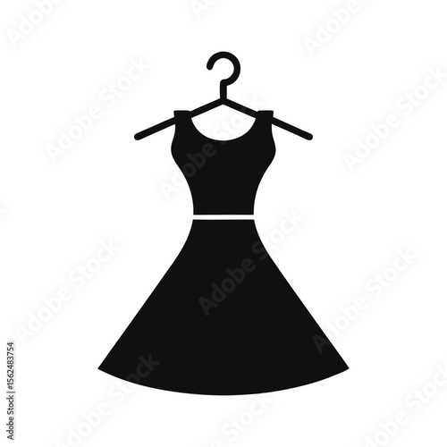 Black Dress on Hanger Vector Icon Illustration  
