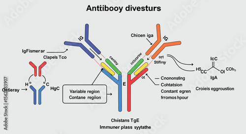 Antibody structure diagram with labeled regions and components