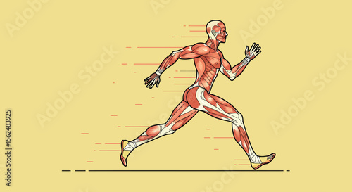 Human anatomy muscles in motion vector illustration for educational and sports design